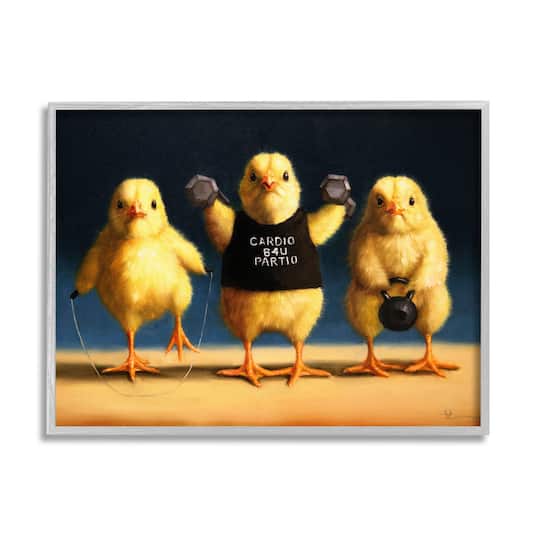 Stupell Industries Funny Exercise Workout Chicks Animals Framed Giclee Art
